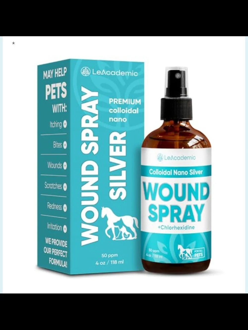 LeAcademic Pet Silver Wound Spray For Dog 🐶, Cat😺, Horse 🐴, Chicken 🐔.  4 oz